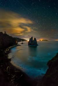 About this photo from Hole in the Wall Matt said, This may be my favorite shot of the bioluminescence I have taken thus far. This shot took so much planning and patience, arriving before sunset, then waiting out the high tide to hike back at 3 a.m.… Everything lined up just right so that I got the shot with the glowing blue waves on only my second attempt. It was truly a spectacular night and worth every bit of the struggle to capture this iconic spot in a truly unique light. If you cant tell I am obsessed with the bio-blue. Photos Matt Nichols