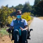 Greg Brotherton learning to use a wheelchair at the Waterfront Trail in Port Angeles. Photo Jesse Major