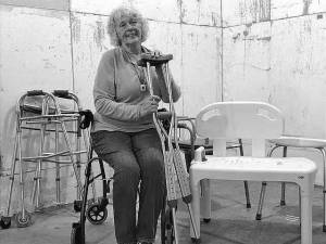 Soroptimist Pat Kain is seen with some of the many items available to loan.
