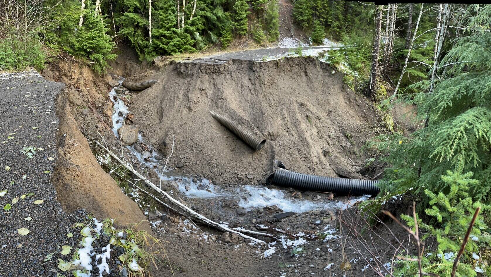 Road washout and culvert damage at MP 33.9 on the 29 Road, (A Rd.) USFS Photo