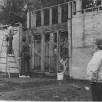 The Forks High School carpentry class working on the Forks Timber Museum in 1989 or 1990. Museum president, at that time, Lowell McQuoid looks on. Photo by Lonnie Archibald