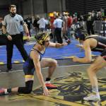 Spartan Hayden Queen (left) defeated all four opponents in the Tacoma dome to win State in the 182 lb class. Photos by Lonnie Archibald
