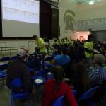 Forks Elementary Principal Matthew Holshouser served as one of the auctioneers for a time on Saturday afternoon …up for bid on the big screen …a fishing trip, cheesecake, a gift basket and a Hoh Tribe paddle.