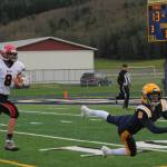 Spartan Dalton Kilmer will share his football talents with the Westside team in Yakima in June. Here Dalton dives and makes this catch against Wakiakum at Spartan Stadium. Photo by Lonnie Archibald