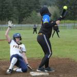 Forks Chloe Gayideski-St. John slid safely into third base against Chief Leschi in a doubleheader which turned into a rout in favor of the Spartans.