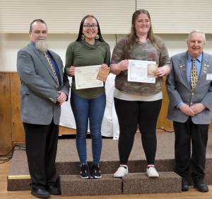 Students of the Year Neah Bay: Branndi Bowechop and Colby Elvrum (Colby not available). Forks: Lindsey Raven Edwards and Hector Garcia-Dominguez (Hector not available). Mike Leavitt,ER and Chuck Jennings, Youth Activities committee chair.
