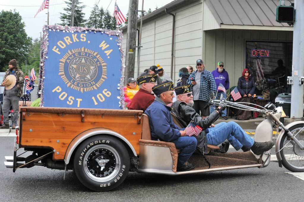 Forks American Legion Post #106 offered this entry in the parade on July 4th. The Post continues to be active in the community; holding a breakfast, placing flags at the cemetery, and handing out Poppies to people in the parade staging area.