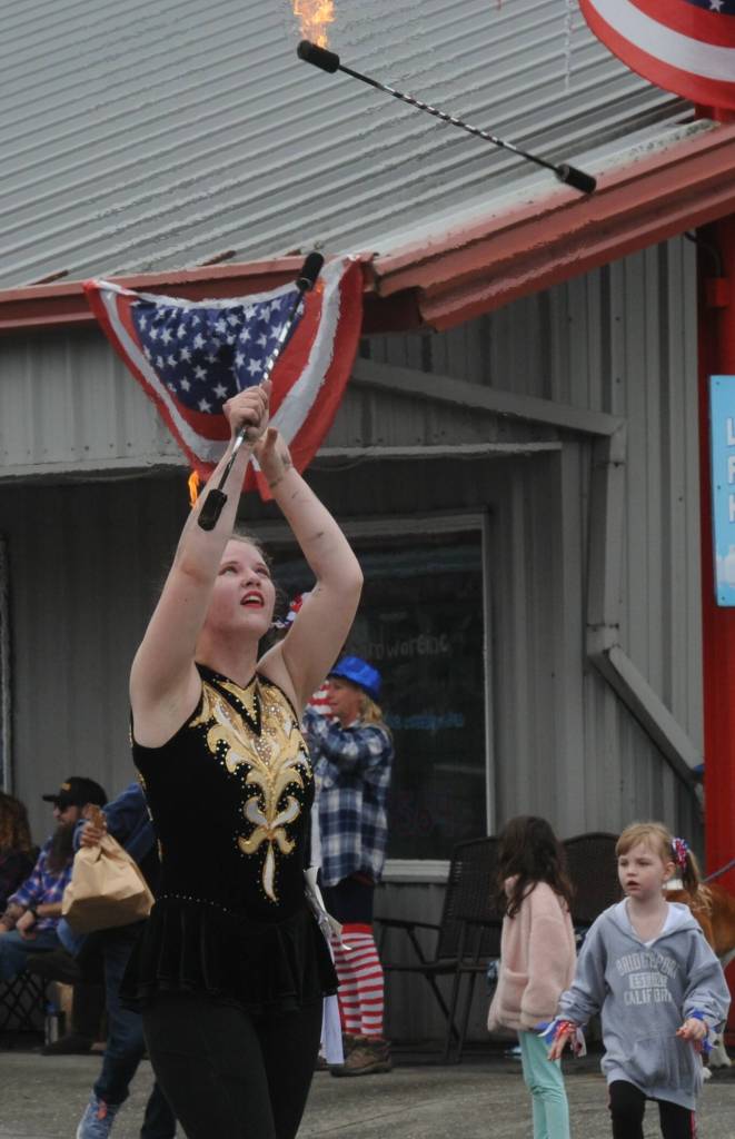Semi-retired Rainee Signor was back twirling in the Forks 4th of July parade! She is a 13-year competitor in twirling her batons and came out of retirement to twirl her fire batons in the parade.