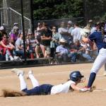 Forks Avery Dilley steals second against Pe Ell/Williapa Valley who came from behind in the 7th inning to defeat Forks 5 to 3.