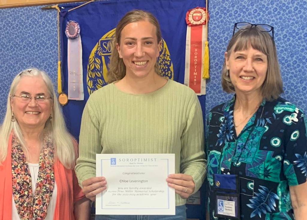 Prue Miller Memorial Scholarship recipients: Chloe Leverington and Kayci Trettevik. Pictured here are Sue Trettevik
(Scholarship Committee Chair), Chloe Leverington, and Rosemary Sternbeck (Scholarship Committee member).