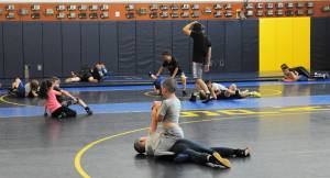 These young future Spartan wrestlers were busy in the FHS wrestling room Thursday during the 2nd annual Rain of Terror Haunted Hanger Wrestling Camp. Photo by Lonnie Archibald