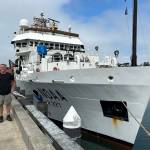 Anthony Odell, getting ready to board the NOAA Research Vessel Shimada where he sampled HABs offshore in August 2023. Submitted photos