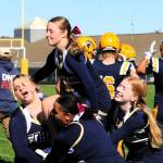 It takes some strong-willed cheerleaders as is pictured here Saturday in Sequim where a portion of the Forks squad showed determination as they went through their routines. Photo by Lonnie Archibald