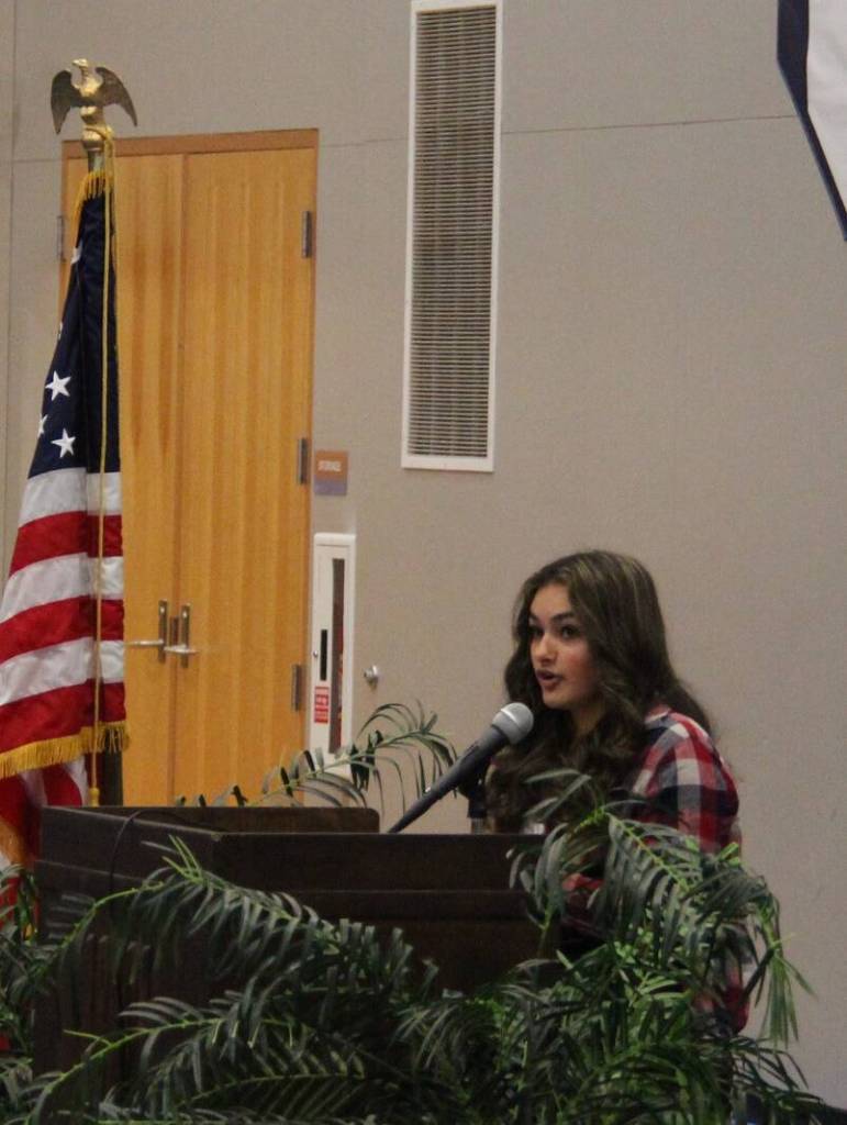 Sky Hestand was one of several students who offered readings, poetry, and heartfelt thanks to our Veterans.