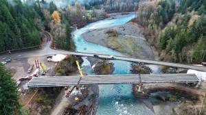 The girders that will form the new Elwha River Bridge have been placed. WSDOT photo