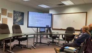 Interested west-end residents attended in person and others virtually as Steelhead data was shared in the Forks City Hall chambers On Oct. 26. Photo Christi Baron