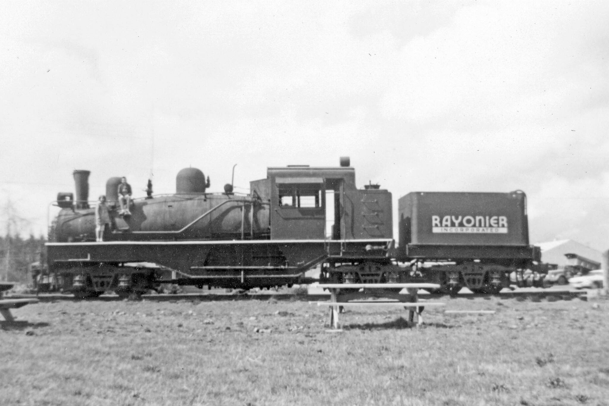 It is always fun when someone shares an old Forks photo with the Forks Forum. Forks resident Joe Wright, in addition to being active in HAM radio, is also interested in trains. A friend sent him this photo asking if he thought it was our Tillicum Park Shay …and it is! Back in the good old days when we could crawl all over it …these two children did just that and got their photo taken.