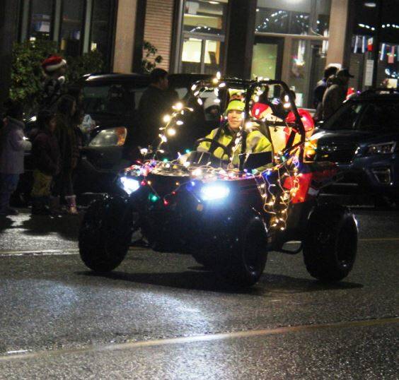 One of several decorated ATVs lit up for the parade. And …the rain let up just before the parade started!