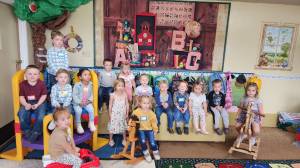 Morning Class
On the slide: Liam, James, Jace, Sienna. Firetruck: Addisyn. Backrow: Brody, Etta. Middle row: Luna, Grace, Timber, Finnegan, Croia, Jr. Rocking horse: Havana, Samantha. Not pictured: Grayson.