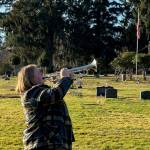 Meg Rasmussen offered Taps during the Wreaths Across America ceremony in Forks. The wreaths will remain on the veteran graves until January 13, 2024, when they will be picked up and recycled. This is the forth year that Forks has hosted a ceremony. Submitted Photos