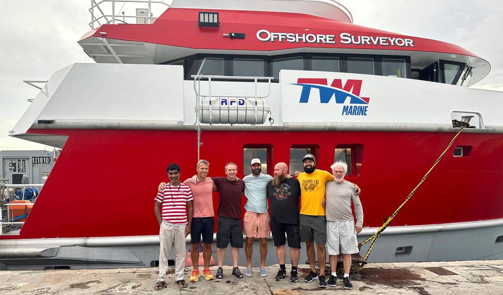 Tony Romeo center of the photo with members of his team, taken in Funafuti, Tuvalu at the half point in the expedition. Photos Deep Sea Vision exclusive to the Forks Forum