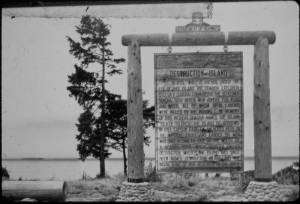 This roadside sign once sat along the highway with Destruction Island in the background. It told of some of the early history of the area.