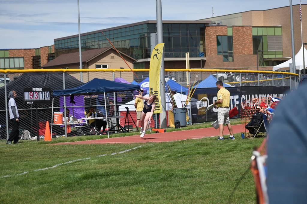 Keana Rowley in the Javelin. Keana broke the school record in the Javelin for the second time in a week with a throw of 1051.