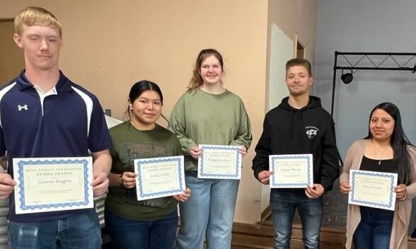 Hull Family Foundation Scholarship winners: Gunner Rogers, Linda Jeronimo-Pablo, Bridgett Jacobson, Cameron Kennedy, and Antonia Pedro.