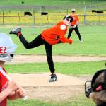 Wyat Johnson of the Orioles pitches against the Angels.