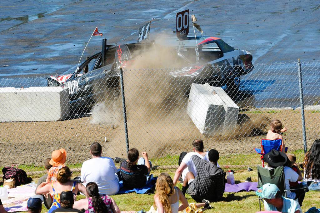 The West End Motors car demonstrated how slamming the 41 car could actually move the large cement blocks. Photo by Lonnie Archibald