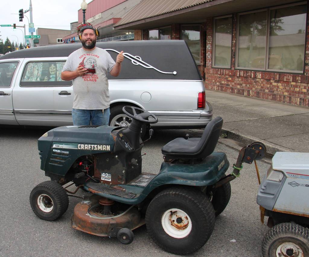 Steven Grant Hurley brought some of his 1990s-era mowers.