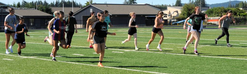 A lot of running in soccer and practice was no exception as the Forks High School girls prepare for the upcoming season. Photo by Lonnie Archibald