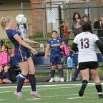 Forks Miley Blanton keeps her eye on the ball against Raymond-South Bend on Sept. 11 at Spartan Stadium where the Ravens defeated the Spartans 5 to 0 in this league contest. Photo by Lonnie Archibald