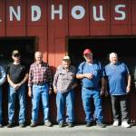 Pictured here are some of the retired truckers and loggers who gathered for the Logger and Trucker Picnic Saturday at the Roundhouse in Forks. From left are Barry Swanson, Pat Ruble, Richard Halverson, Rudy Drollz, Clark Browning, Pete Strom, Bob Reidel, Avery Bumgarner, and Dave Micheau. Can anyone calculate how many Man-hours these guys have worked? Photo by Lonnie Archibald