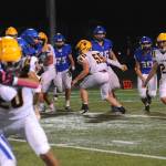 Spartan freshman Kingston Steffen kooks for running room against a stingy Adna defense during homecoming at Spartan Stadium where the Pirates made a second half comeback to defeat Forks 42 to 14. Also in the action are Spartans DeAnthony Devila (20), Kade Highfield (9), and Sawyer Graham (59). Photo by Lonnie Archibald.