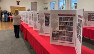 Over the past weekend, community members were welcomed to the St. Anne Parish Hall to view The International Eucharistic Miracles Exhibit. The stories collected by Carlo Acutis are a selection of the main Eucharistic Miracles, about 136, which occurred over the centuries in various countries and are recognized by the Church. Each Miracle appears on a series of panels creating a virtual visit to the places where the miracle happened.
The panels on display can be seen in this photo, Photo Christi Baron