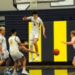 Photo by Lonnie Archibald
Spartan JVs from left, Carter Coberly, Cash Barajas, Gage Willenbrink, and Ayden Johnson pressure Ilwaco in the Spartan Gym where Forks defeated the Fisherman 60 to 51.