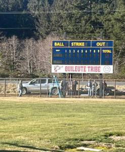 Photos Starla Daman
Two scoreboards were recently installed at the Fred Orr Ball fields in Beaver, committee member Starla Daman shared the following on social media, On behalf of the Fred Orr Memorial Baseball Field Committee we would like to thank the Quileute Tribe for the donation of the amazing scoreboards! We would also like to thank the Forks Lions Club for the hours of work to complete the installation.
She also thanked an unnamed community member who made a substantial donation to the installation activity.