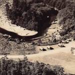 Aerial view of Kalaloch Creek, a few cabins and other original buildings.