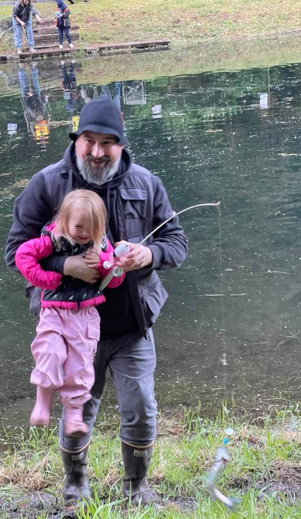 Submitted photo
When you catch your first fish ever, an assist from dad, Rory, to get it on the bank is legal! Revvyn was elated with the event.