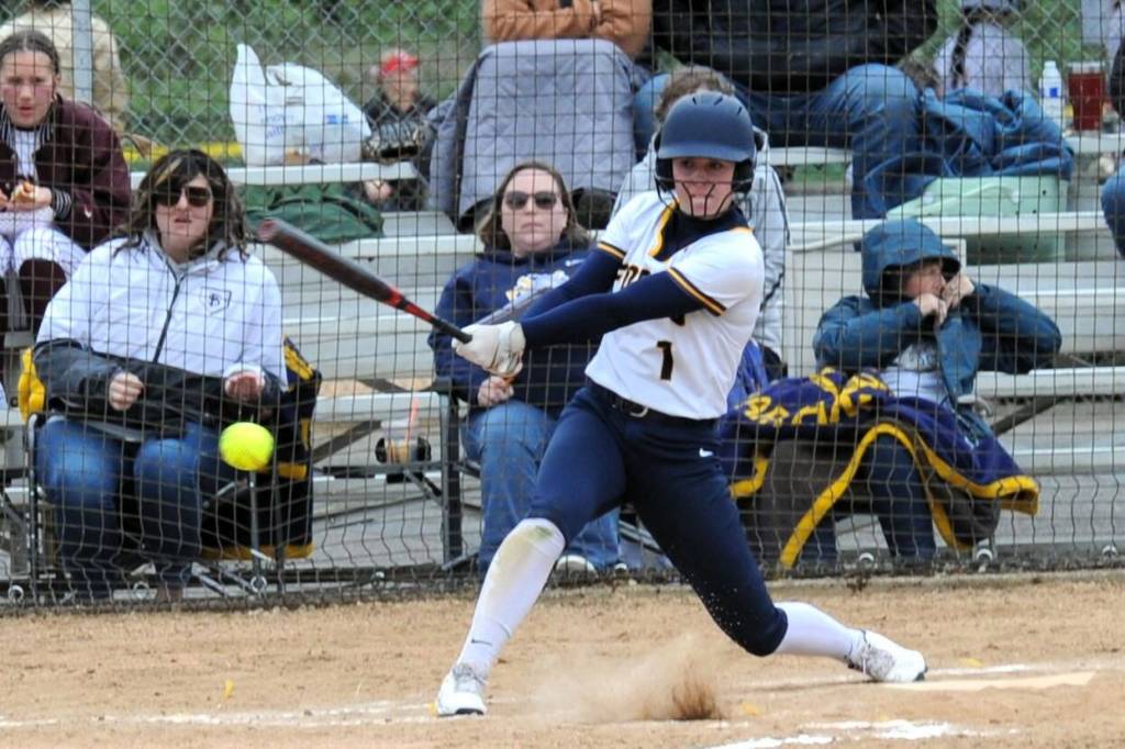 Spartan Bailey Johnson with a hit against the Mountaineers. Johnson hit a home run during the first game against Napavine which defeated the young Spartans 13 to 3.