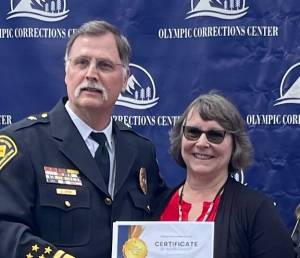 Photos Christi Baron 
Cora Sasticum, seen here with Superintendant Speer, was honored as Employee of the Year.