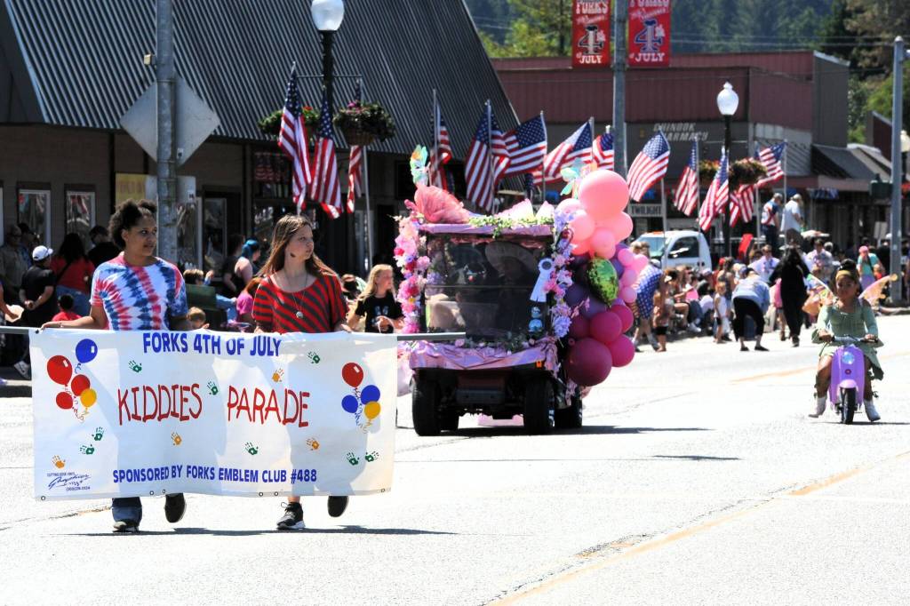 Above, the Kiddies Parade sponsored by the Forks Emblem Club took to Forks Avenue before the Grand Parade got underway. 
Photo Lonnie Archibald