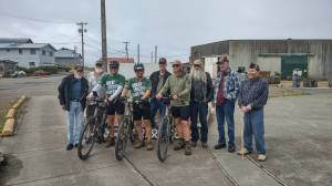 Submitted photo
The Warrior Bike Program traverses the 3,700-mile Great American Rail-Trail that crosses 12 states between Washington, D.C. and Washington State and takes places during the months of May until August. Members of the Forks American Legion Post #106 recently greeted several of the participants in La Push.