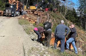 The award winning Forks Chamber Logging and Mill tour will be wrapping up the summer season with the last tour happening on Wednesday, Aug. 27. Here tour guide Jim Strong, far right, explains logging activities to a group from Pennsylvania. Strong and Randy Mesenbrink have taken turns giving tours this summer. Those on the tour go to an active logging site and also visit local mill activities. The tour takes about three hours, and leaves from the Visitor Center Wednesday, at 9 a.m. Space is limited. Contact the Forks Chamber of Commerce VIC at 360-374-2531 to reserve a spot! Photo Christi Baron