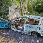 Armistead Coleman
The burned out remains of a vehicle sits in charred vegetation. The fire was a suspected arson that was quickly extinguished.
