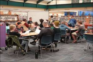 Submitted photo
Library patrons at Tabletop Role-Playing Game Night. A monthly gathering begins in September.