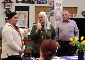 Terra House, owner of Jumpstart Preschool, was one of a number of West End non-profits that received grants from the Haller Foundation last week. Pictured are Terra and Sue Trettevik at the presentation. 
Submitted photo