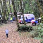 Forks Ambulance EMTs staged below the mainline bridge as the rescue and search for victims was underway last Thursday.