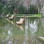 Benches sit submerged during recent flooding.